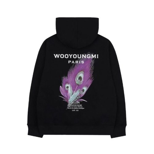 우영미 깃털 백로고 후드 스웨트셔츠 블랙
