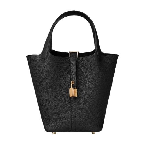 HERMES Clรฉmence ํผ์ฝํ Lock 18 Bag Black Gold ํ๋์จ์ด