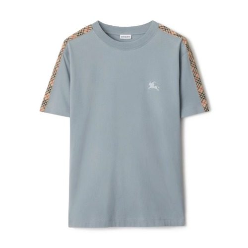 BURBERRY Check Trimmed Cotton T-Shirt 연하늘