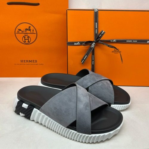 HERMES 인프라 Sandals Suede Calfskin 그레이 H Black