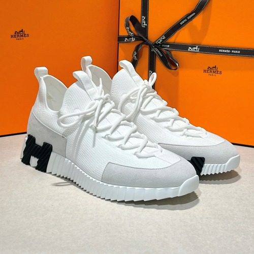 HERMES 리ννΈ Slip-On Sneakers Knit Calfskin White H Black