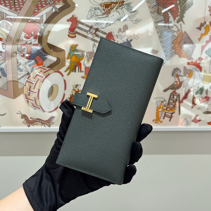 HERMES 베안 Long Wallet 앱송 Calfskin 망그로브&Gold 하드웨어