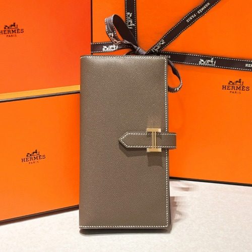 HERMES 베안 Long Wallet 마담 Calfskin 에토프&Gold 하드웨어