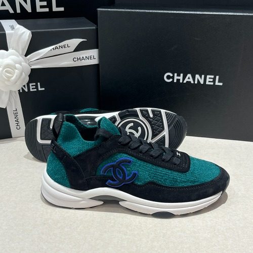 CHANEL Sneakers Knit Suede Calfskin 그린 블루