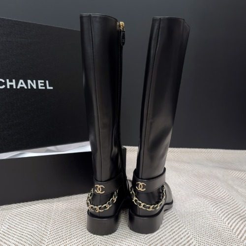 CHANEL Chain Long Boots CC Logo Chain Charm Leather Black