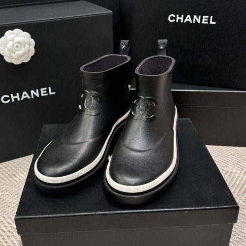 CHANEL Ankle Boots Platform Black White CC