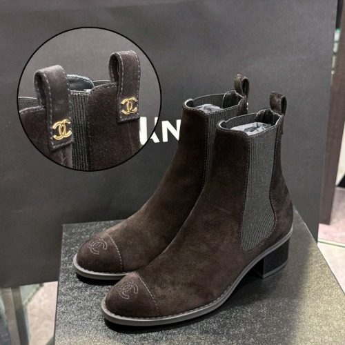CHANEL Suede Ankle Boots Black