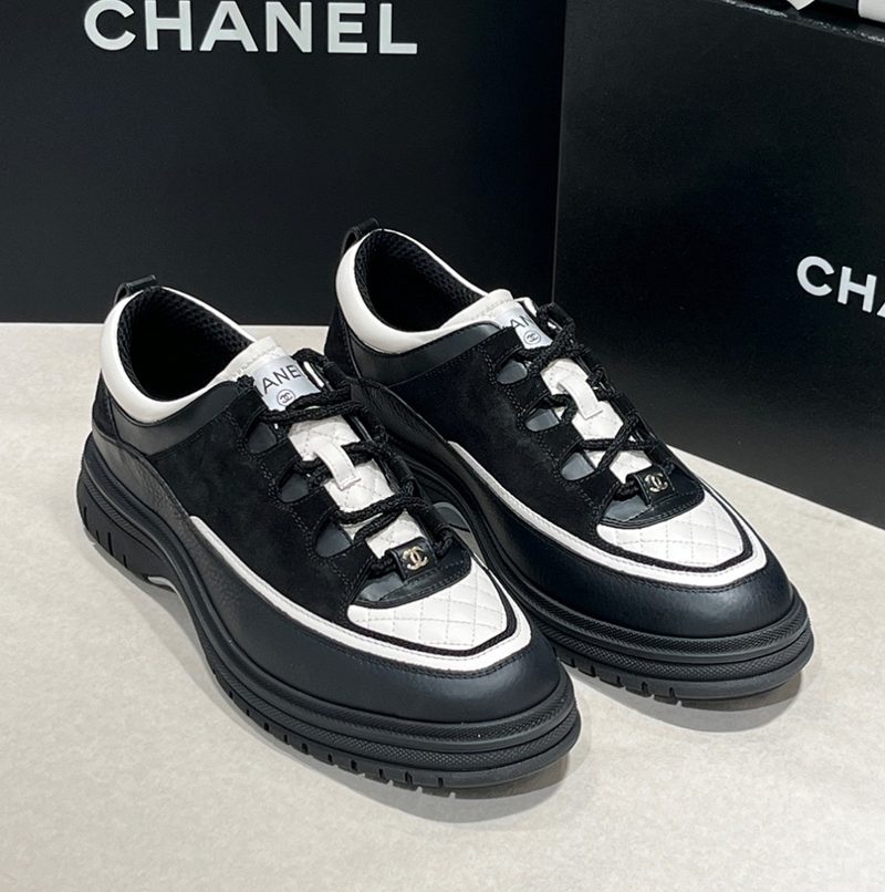 CHANEL Quilted Detail Multi Strap Calfskin Gold-Tone Sneakers Black