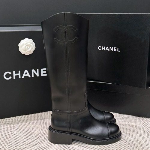 CHANEL Logo Calfskin HighBoots Black