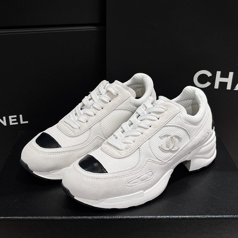 CHANEL λ―Ήμ€λ νμ΄λ² Suede Mesh Calfskin Sneakers White