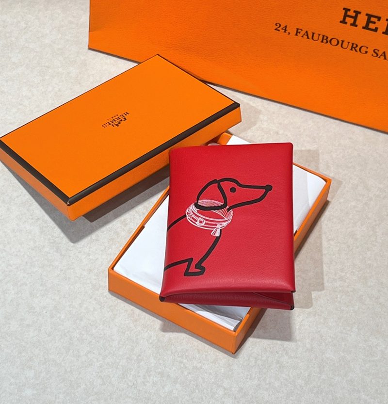 HERMES Card Wallet 스위프트 칼비 듀오 Compact Card Holder 팔라듐 하드웨어 Red