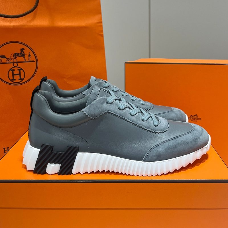 HERMES λ°μ΄μ± Suede Calfskin μ§κ·Έλ μ΄ H Black Sneakers
