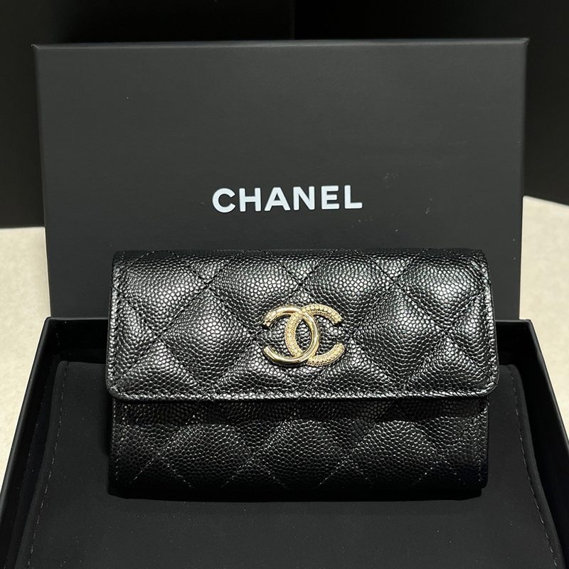 CHANEL Wallet Classic Flap ๊ทธ๋ ์ธ๋ Calfskin Gold-Tone Cubic CC Logo Black