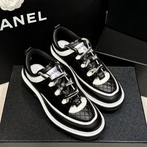 CHANEL Quilted Detail Multi Strap Calfskin Gold-Tone Sneakers