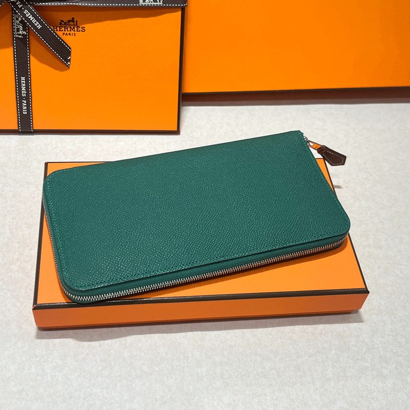 HERMES μ±μ‘ Calfskin Zipper μ κΈ Detail Long Wallet κ·Έλ¦° (Silk μκ°)