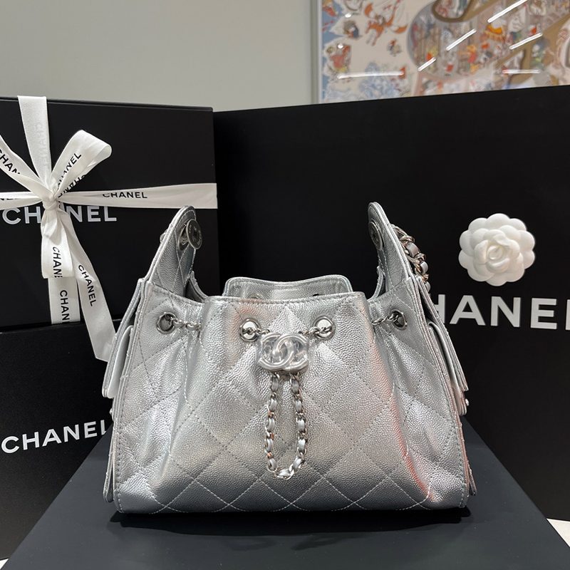 CHANEL 25Bag μ€μ΄λ Metallic Calfskin Silver Chain νΈλ³΄λ°± Mini