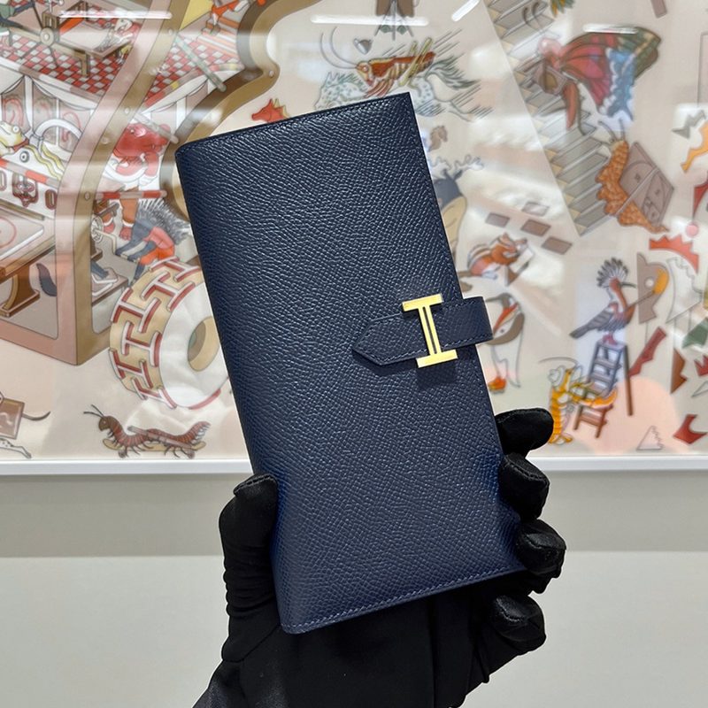 HERMES λ² μ Long Wallet μ±μ‘ Calfskin Navy&Gold νλμ¨μ΄