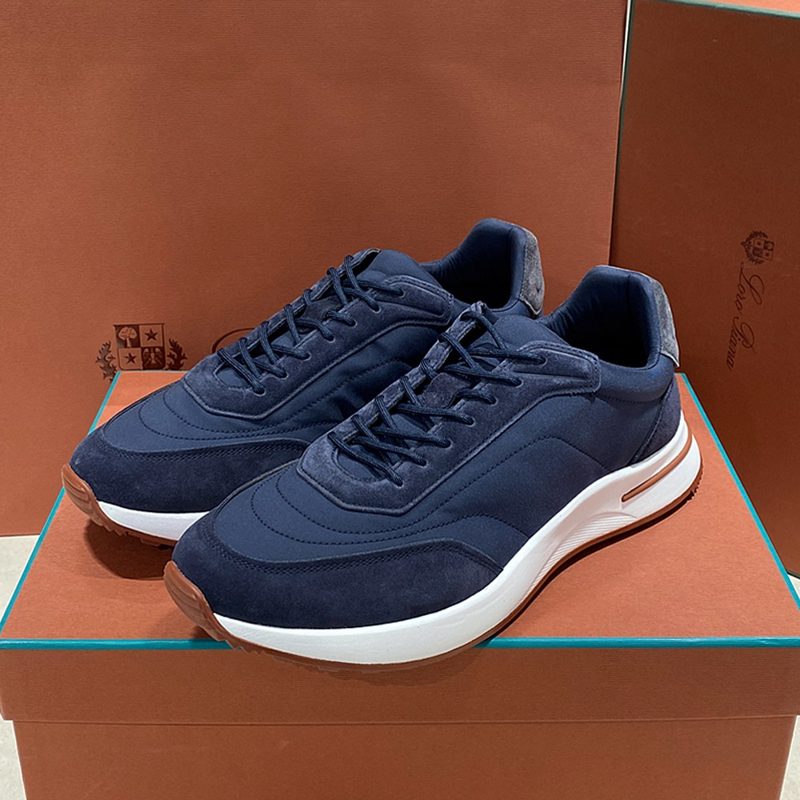 로로피아나 Calfskin 위크엔드 워크 Sneakers 스톰 블루 Navy