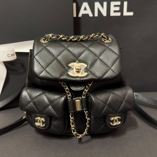CHANEL λλ§ Backpack Calfskin ν¬ν¬μΌ Gold-Tone Black Small