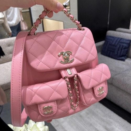CHANEL λλ§ Backpack Calfskin ν¬ν¬μΌ Gold-Tone νν¬ Small