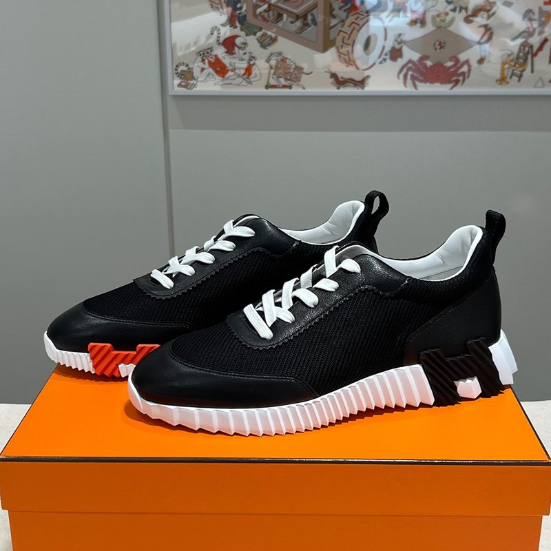 HERMES 바운싱 Sneakers Suede Calfskin Black H Black 오렌지 Two-Tone
