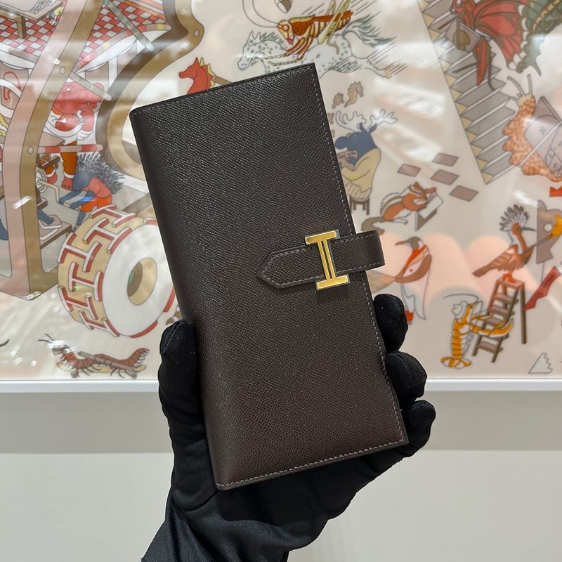 HERMES λ² μ Long Wallet μ±μ‘ Calfskin λ°μ΄λΈλ£¬&Gold νλμ¨μ΄