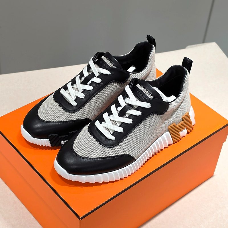 HERMES λ°μ΄μ± Sneakers Canvas Calfskin κ·Έλ μ΄ H λΈλΌμ΄ Black Two-Tone