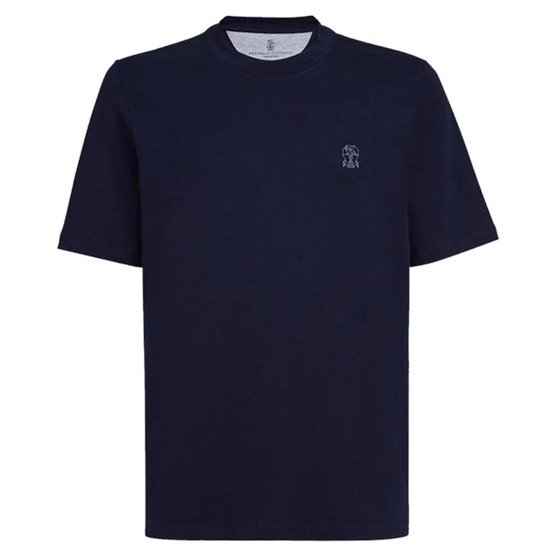 브루넬로 쿠치넬리 Logo Cotton Jersey Crew Neck T-Shirt Navy