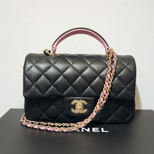 CHANEL Classic 탑핸들 Multi Color 플랩백 Gold-Tone Black 핑크