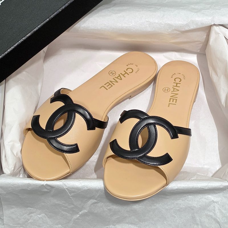 CHANEL CC Black Line Slippers Sandals λ² μ΄μ§