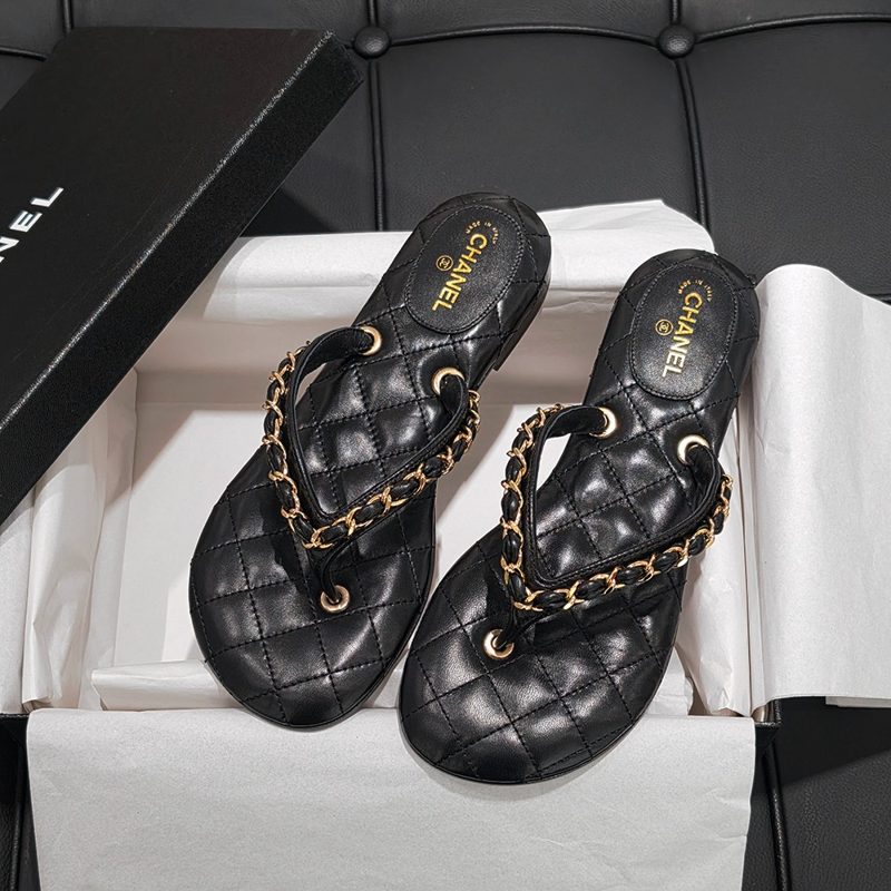CHANEL Sandals / Chain Y자 Flip-Flops Flat Slippers 37