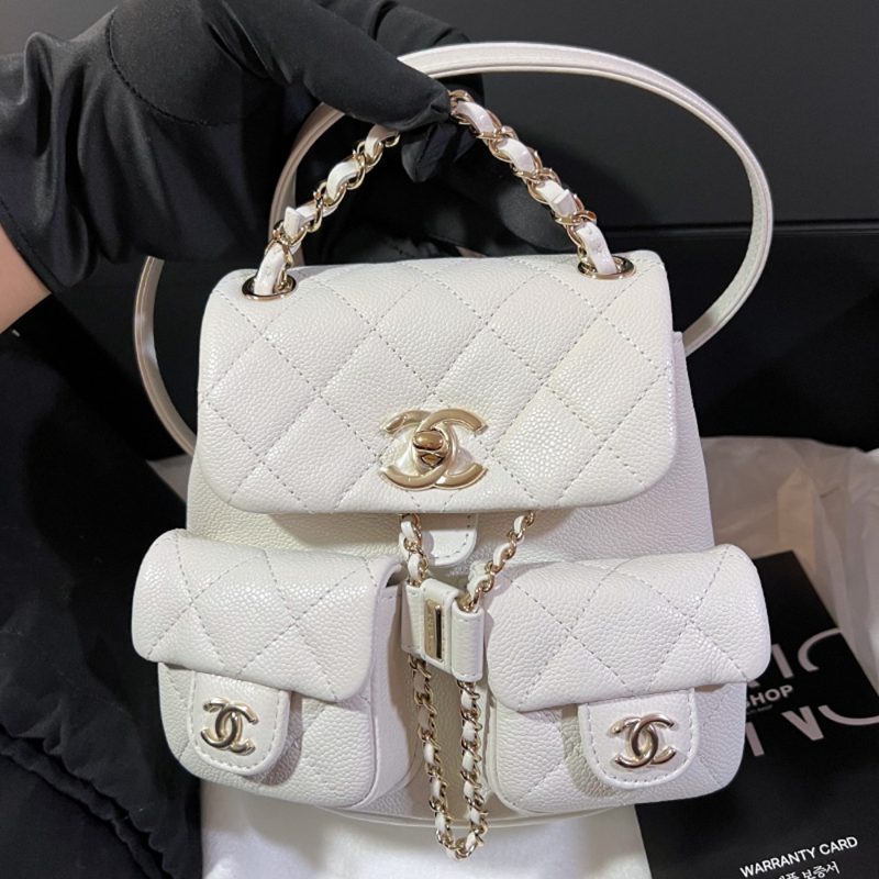 CHANEL Backpack / λλ§ ν¬ν¬μΌ White Calfskin Gold-Tone CC Small