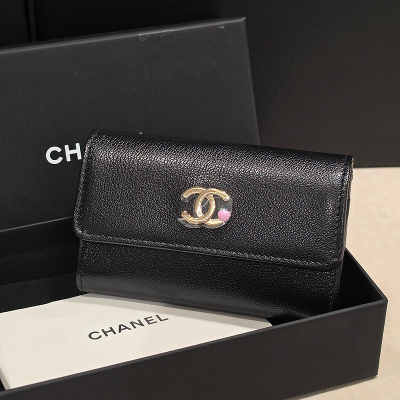 CHANEL Card Wallet / Lambskin Black Gold CC Logo 핑크 애플