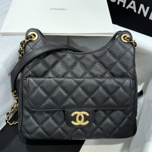 CHANEL νΈλ³΄λ°± κ·Έλ μΈλ Calfskin Black Gold-Tone Medium
