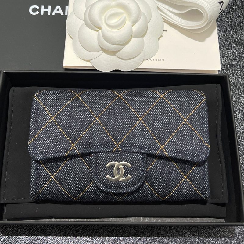 CHANEL Card Wallet / Classic Denim Quilted Flap Card Holder Denim 다크 블루
