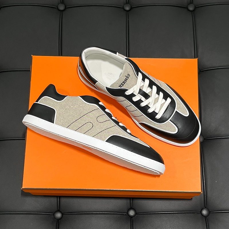 HERMES Canvas Leather Match Sneakers ๋ฒ ์ด์ง Black