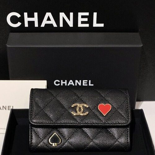 CHANEL 리미ν°λ Flap Heart ν΄λ‘λ² Card Wallet κ·Έλ μΈλ Calfskin Black