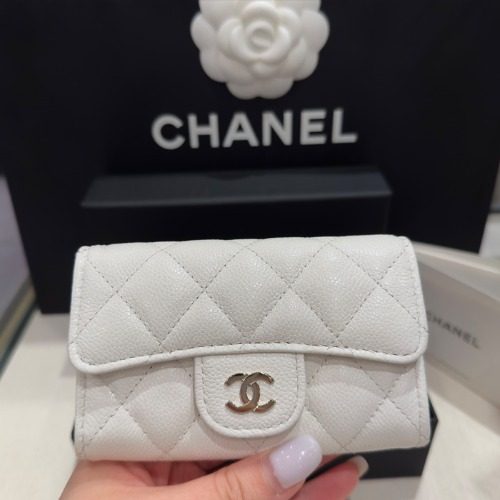 CHANEL Classic 그레인드 Calfskin White 샴페인골드