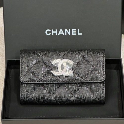 CHANEL 그레인드 Calfskin Card Wallet 샴페인골드 Metal CC