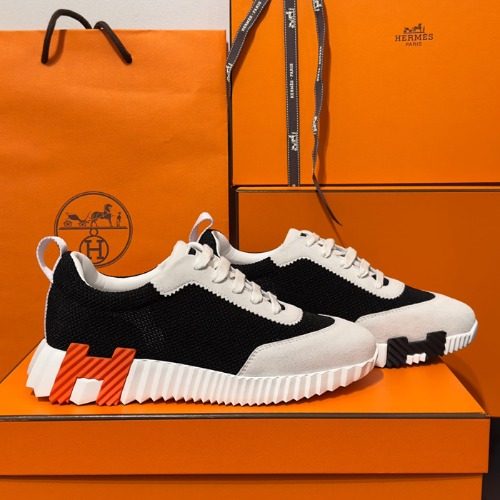 HERMES ๋ฐ์ด์ฑ Sneakers Black Mesh H ์ค๋ ์ง Logo Women's์ฉ
