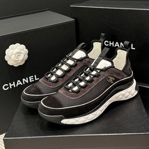 CHANEL 믹스드 파이버 Canvas Calfskin Gold-Tone CC Logo Sneakers