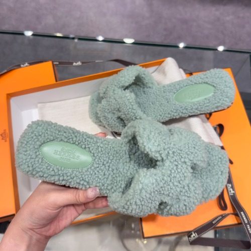 HERMES 오란 Sandals 울스킨 민트그린