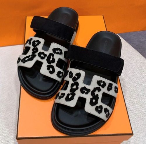 HERMES 시프레 Sandals Suede 고트스킨 호피 베이지