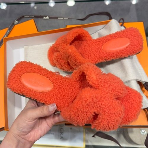 에르메스 오란 샌들 울스킨 오렌지