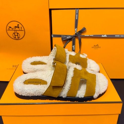 HERMES Suede 고트스킨 브라운 Shearling 시프레 Sandals