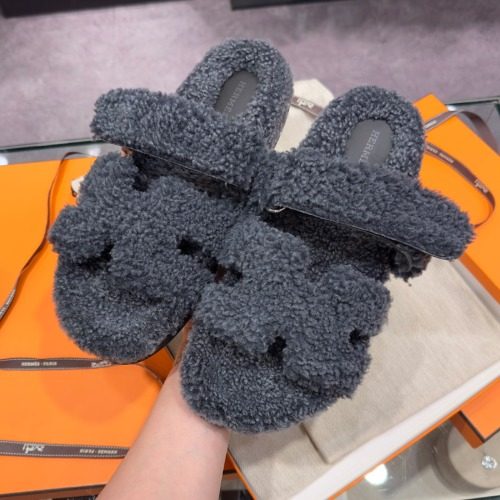 HERMES Shearling 울스킨 그레이 Sandals
