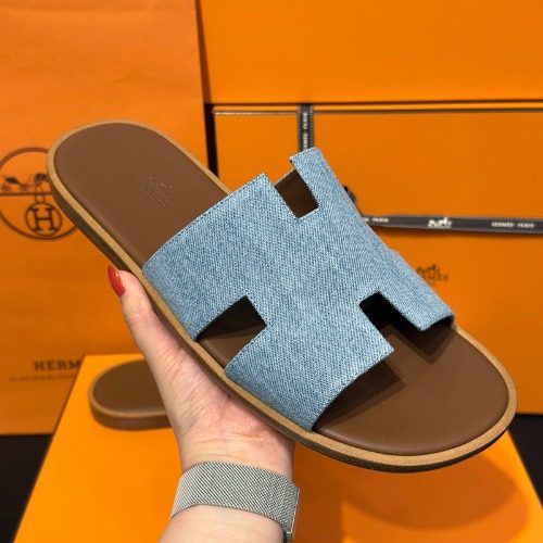HERMES 이즈미르 Slippers Calfskin Denim 브라운 Two-Tone 42 / 43