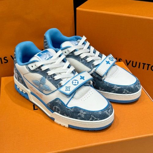 LOUIS VUITTON Velcro Sneakers LV Trainer ๋ง๋ฆฐ Denim