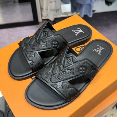 LOUIS VUITTON Sandals Monogram Leather Black Mules