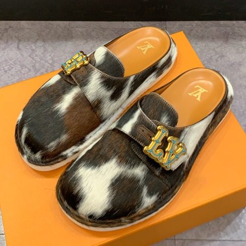 LOUIS VUITTON Sandals LV Easy Mules 카우하이드 포니 Style Slip 온